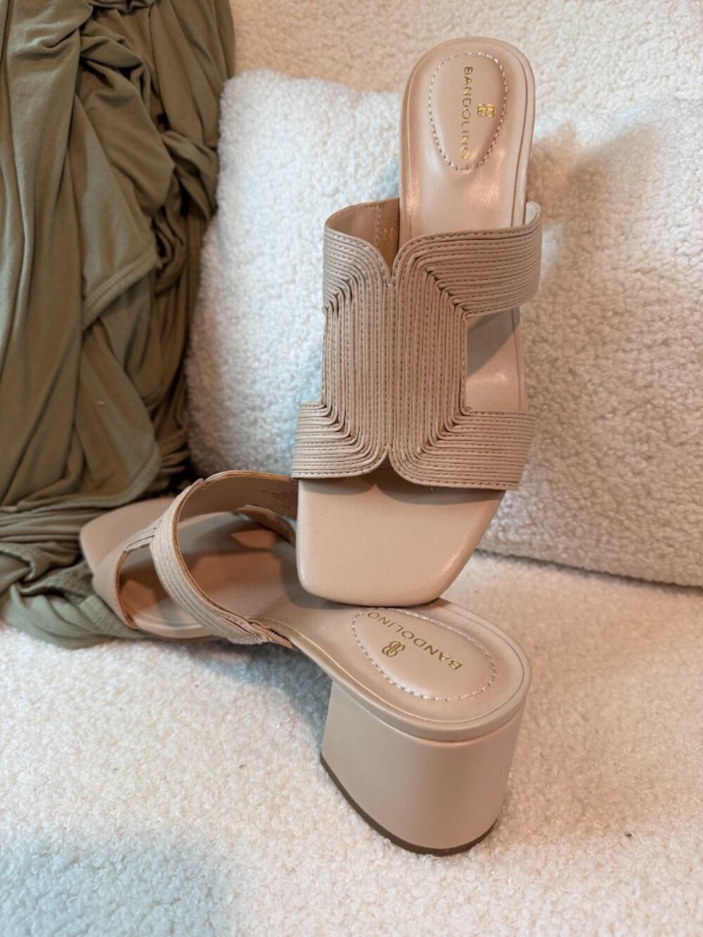 BANDOLINO {NEW} Merily mule, beige taupe, 8.5 | block heel woven heeled sandal